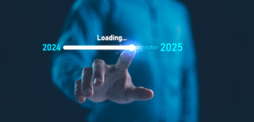 Businessman touch on loading progress from 2024 to 2025, Planning and challenge strategy in new...