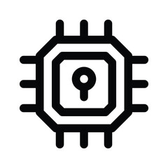 Keyhole on processor, concept icon of secure processor