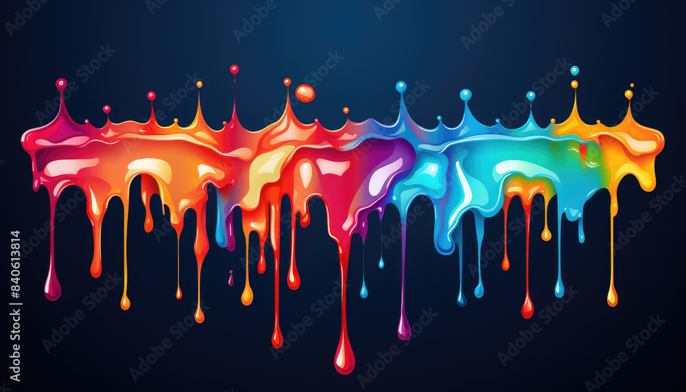 Poster vibrant festival theme animation with rainbow liquid dripping in a flat design, using a complementar