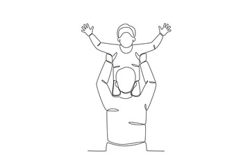 Continuous one line drawing of Father holding his son, father_s day concept. Modern continuous line draw design graphic vector illustration
