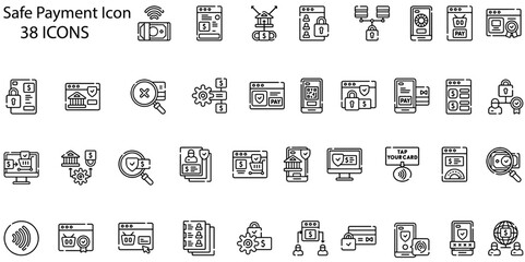 Safe Payment Related Vector Line Icons. Contains such Icons as Pay with Phone, Send by Mail, Accept - Reject Payment and more. Editable Stroke