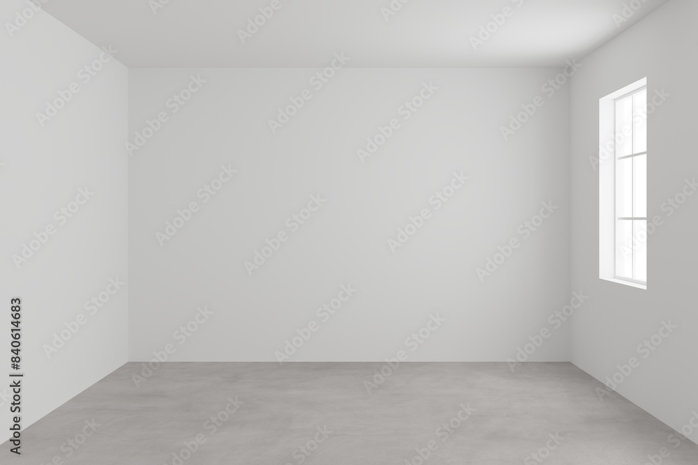 Poster empty interior scene minimal style. white wall and concrete floor with empty space for products pres