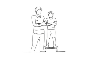 Continuous one line drawing of Father posing with his son, father_s day concept. Modern continuous line draw design graphic vector illustration
