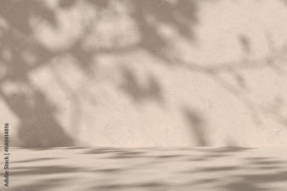 Poster abstract background minimal style. tree shadow on earth tone concrete wall with empty space for prod