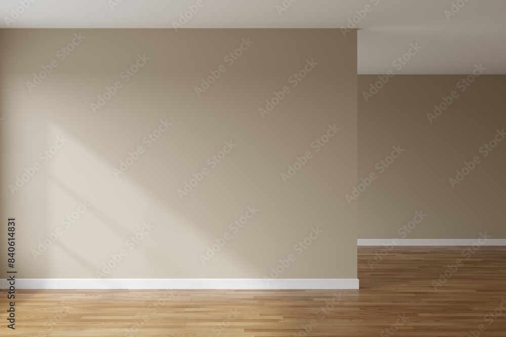 Poster empty interior scene minimal style. beige wall and wooden floor with empty space for products presen