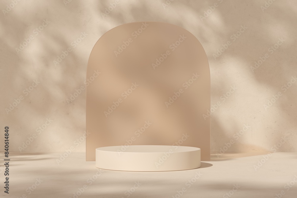 Poster abstract background minimal style. tree shadow on earth tone concrete wall with empty podium for pro