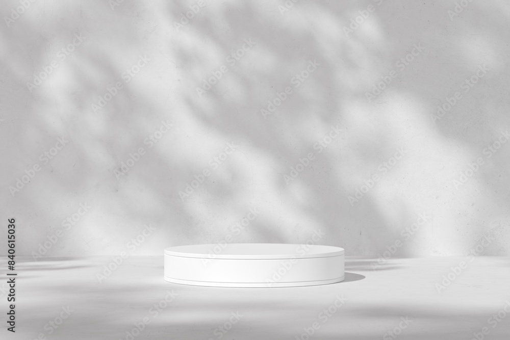 Poster abstract background minimal style. tree shadow on white concrete wall with empty podium for products