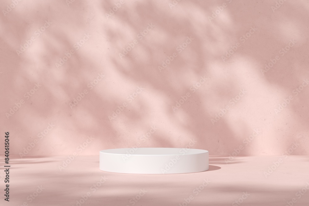 Poster abstract background minimal style. tree shadow on pink concrete wall with empty podium for products 