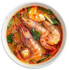 Spicy Tom Yum Soup with Prawns Isolated background