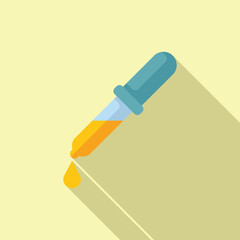 Minimalistic vector illustration of a pipette with a single orange drop, on a beige background