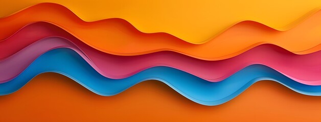 Colorful background with colorful paper curves on an orange background. A colorful abstract texture in the style of design, banner, poster or cover template