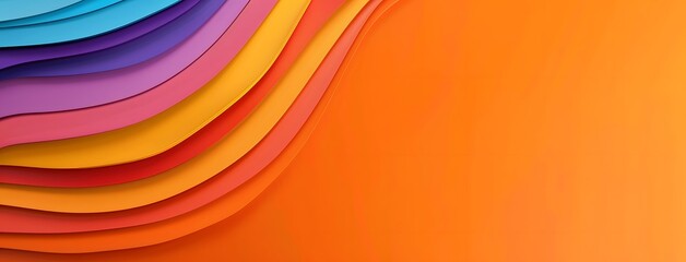 Colorful background with colorful paper curves on an orange background. A colorful abstract texture in the style of design, banner, poster or cover template