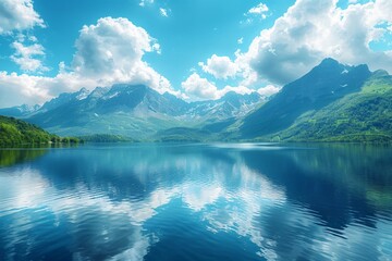 Lake, mountains view