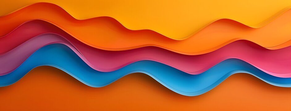 Colorful background with colorful paper curves on an orange background. A colorful abstract texture in the style of design, banner, poster or cover template