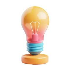 Colorful 3D light bulb with gradient, symbolizing creativity and innovation, isolated on a white background.