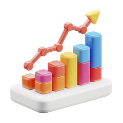 3D colorful bar chart with upward arrow, showing growth and progress in data, perfect for business and finance presentations.