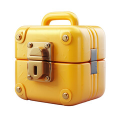 Yellow lockbox with a secure latch, featuring a modern design, symbolizing security and storage, isolated on a white background.