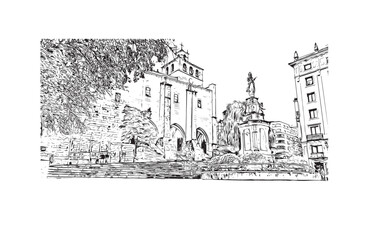 Print Building view with landmark of Santander is the city in Spain. Hand drawn sketch illustration in vector.