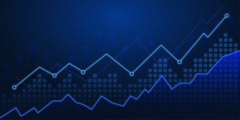 Fototapeta premium Business stick graph chart of stock market investment trading on blue background. Bullish point, Trend of graph.Economy vector design