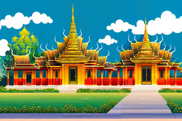 Thai Temple with blue sky : AI Generative, not upscale