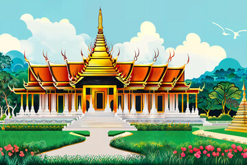 Thai Temple with blue sky : AI Generative, not upscale