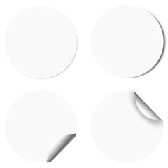 Realistic Blank white Sticky round labels full and with edge peeled