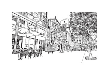 Print Building view with landmark of Santander is the city in Spain. Hand drawn sketch illustration in vector.