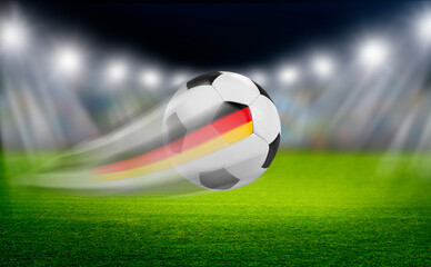 Soccer Fußball mit Deutscher Flagge im Stadion