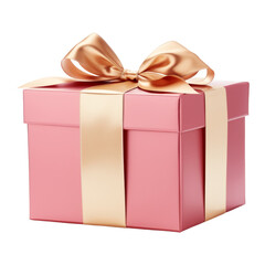 pink box with ribbon isolated on transparent background cutout