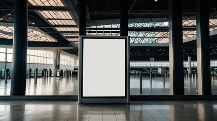Blank billboard posters in the airport,Empty advertising billboard at aerodrome, public shopping center mall or business center high big advertisement board space as empty blank white mockup signboard