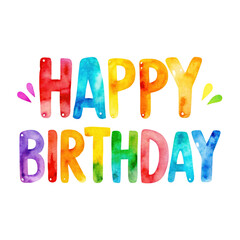Happy Birthday Watercolor colorful doodle text on transparent background