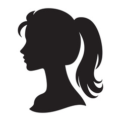Girl with ponytail , female vector silhouette illustration art icon profile