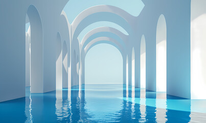 blue corridor in a building
