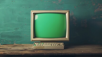 Blank old green computer terminal screen within a frame.