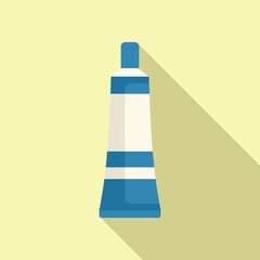 Modern flat design icon of a blue and white striped lighthouse with a long shadow