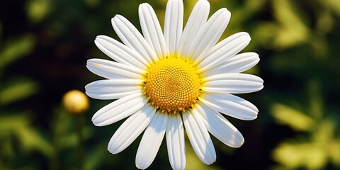 Fototapeta premium White Daisy Flower In Full Bloom Under Sunlight On Greenery Background. Generative AI