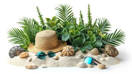 Serene Sun-Kissed Beach Bliss - Isolated Seashell on White Background