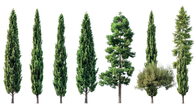 set of cypress trees with isolated transparent background