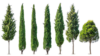set of cypress trees with isolated transparent background