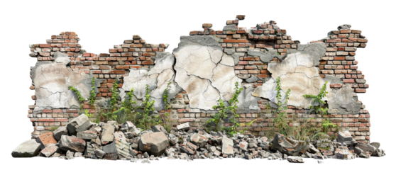 Destroyed brick wall cut out