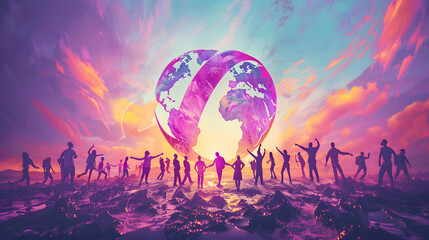 Vibrant ribbon of hope embracing the globe, symbolizing World Cancer Day