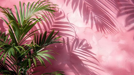 Palm Leaf Shadows on a Pink Wall in the Afternoon Sun