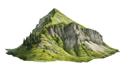 green mountain isolated on transparent background cutout