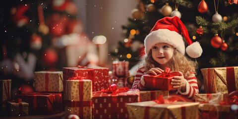 Santa baby on Christmas background.