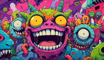 crazy funny scary monsters cartoons psychedelics - generative ai