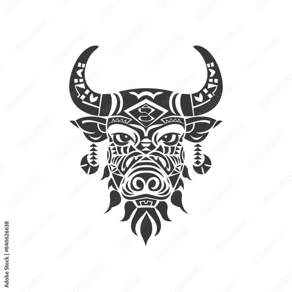 Wall mural silhouette tribal animal head only using Aztecs style black color only