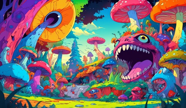 crazy funny scary monsters cartoons psychedelics - generative ai