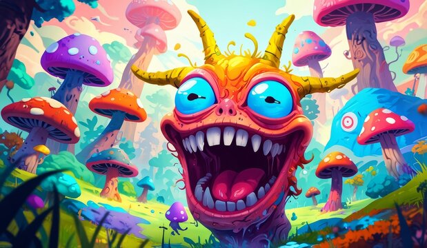 crazy funny scary monsters cartoons psychedelics - generative ai