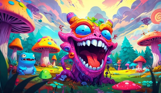 crazy funny scary monsters cartoons psychedelics - generative ai