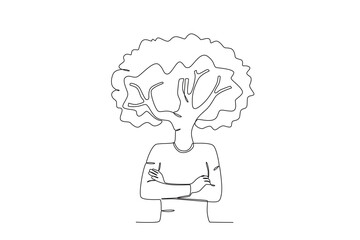 Continuous one line drawing of Person with tree head, international tree concept. Modern continuous line draw design graphic vector illustration
